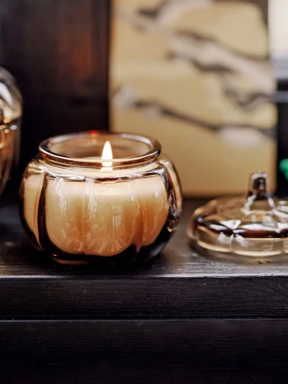 Spiced Pumpkin Scented Glass Candle - Olive Green